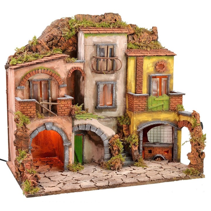 Neapolitan village illuminated with 1700s style fire cm 60x40x56 h