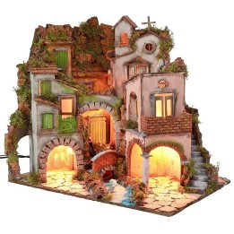 Borgo napoletano illuminato con mulino stile '700 cm 60x40,5x64