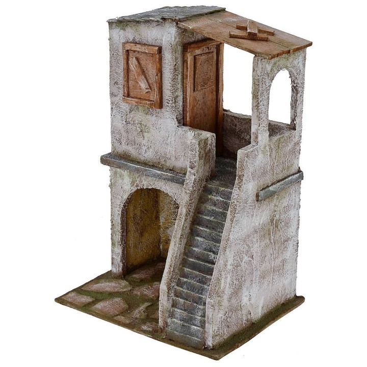 House with arch shop and stairs cm 19,5x14, 5x33 h for statues