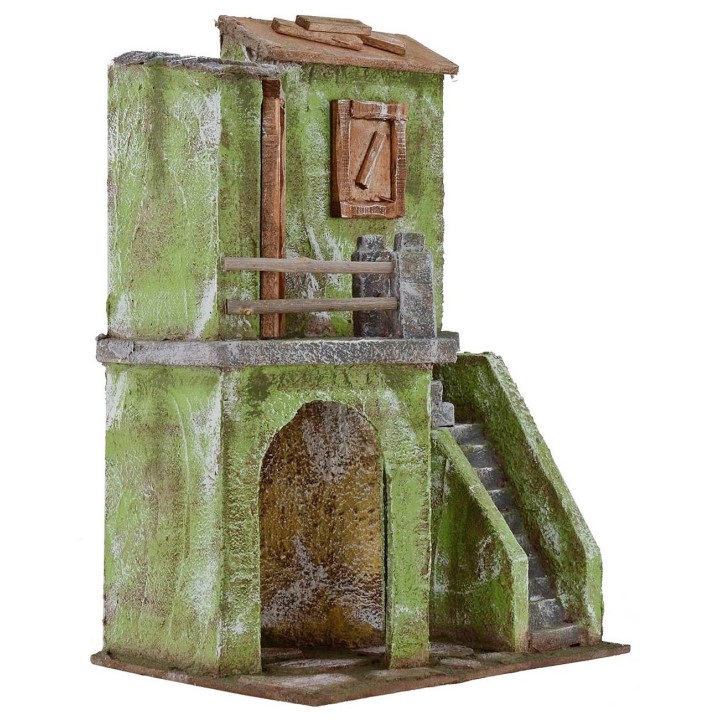 Casa con scalinata e bottega cm 19,5x14,5x29 h per statue da 10