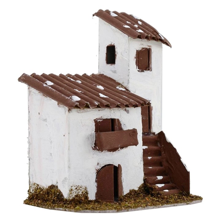 Casale con torre per presepe cm 12x9x14 h