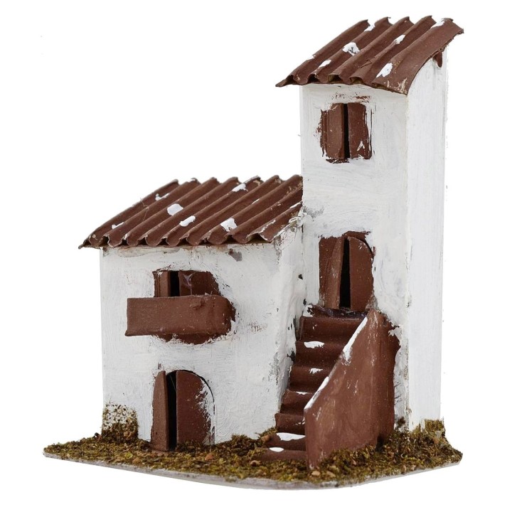 Casale con torre per presepe cm 12x9x14 h