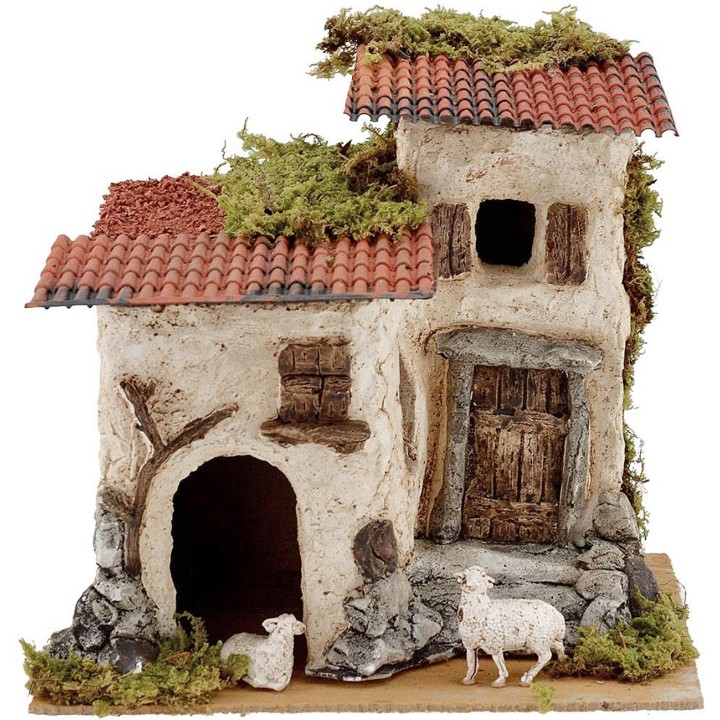 Rustic house with sheep cm 24x19x22 h.