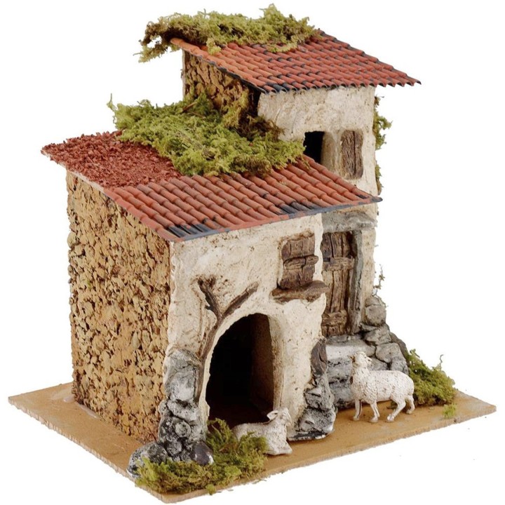 Casa rustica con pecore cm 24x19x22 h.