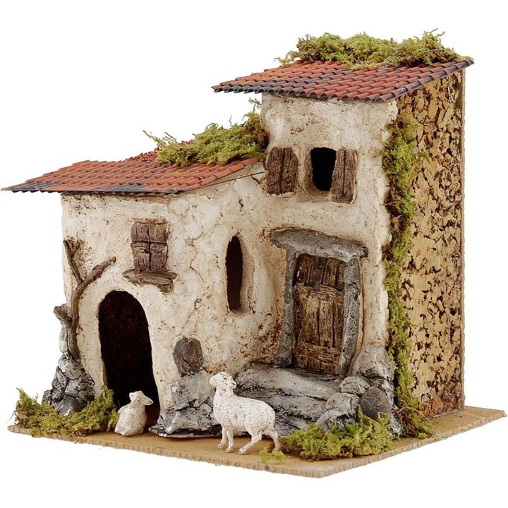 Casa rustica con pecore cm 24x19x22 h.