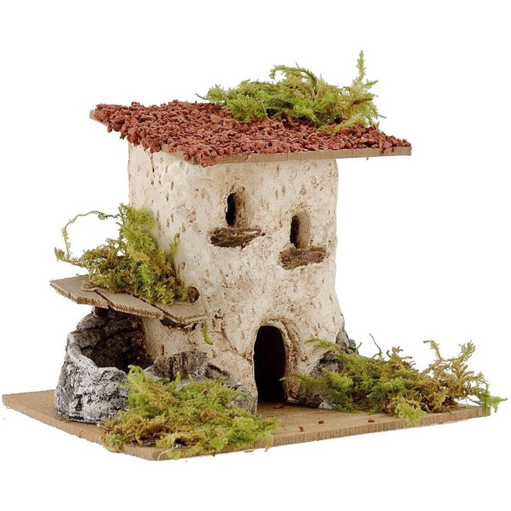 Casa rustica con pozzo e scala cm 15x15x12,5 h.