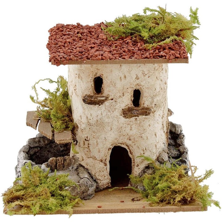Casa rustica con pozzo e scala cm 15x15x12,5 h.