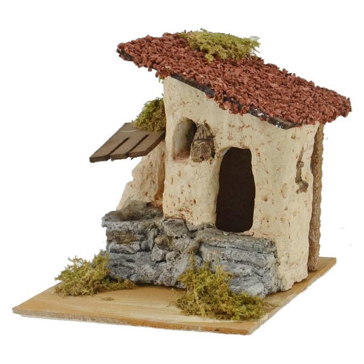 Casa in resina con scala e pozzo per presepe cm 15x15,5x15 h