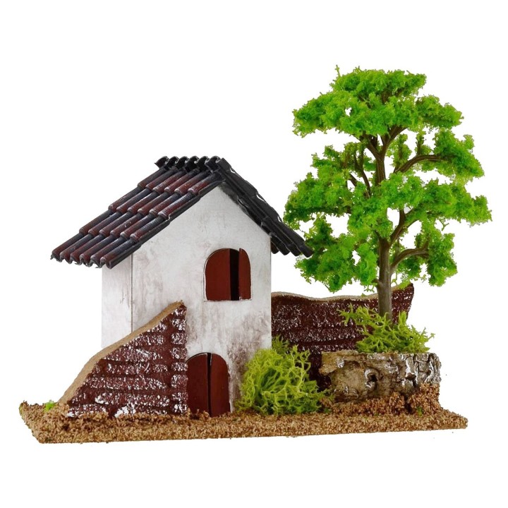 Casetta per presepe con albero cm 15x8x9h