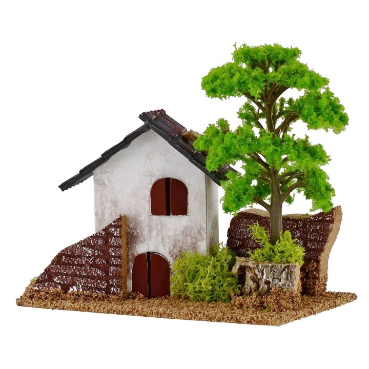 Casita para belén con árbol de 15x8x9 cm