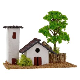 Casitas para belén con árbol cm 15x8x9h