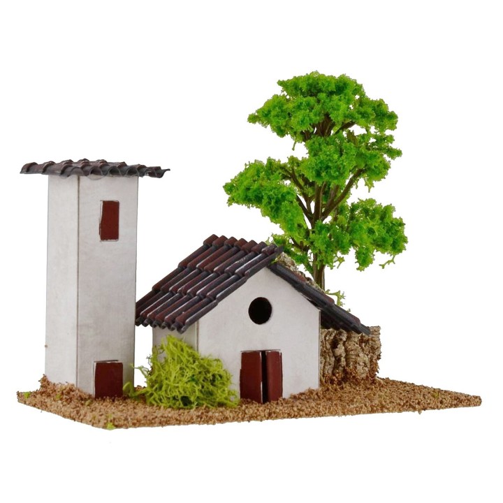 Casitas para belén con árbol cm 15x8x9h