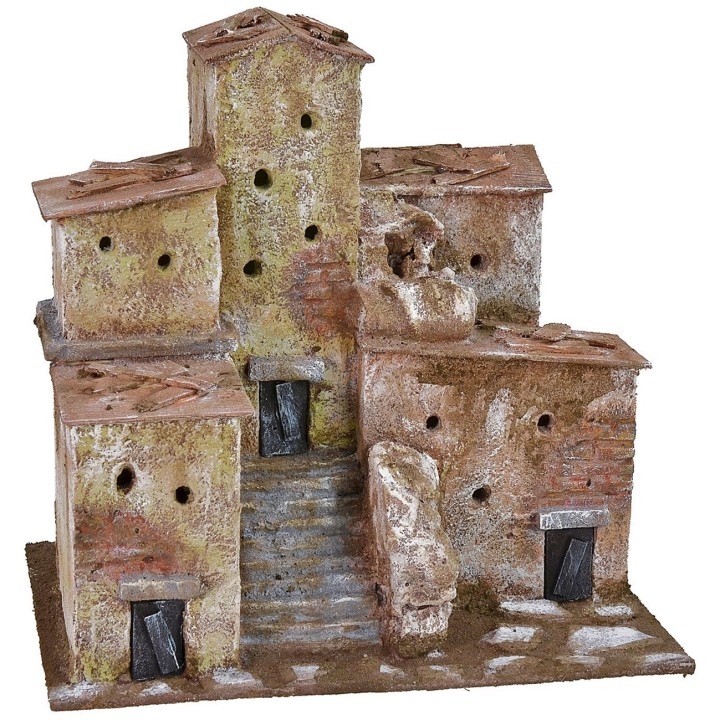 Case in lontananza con scalinata cm 22x15x21 h