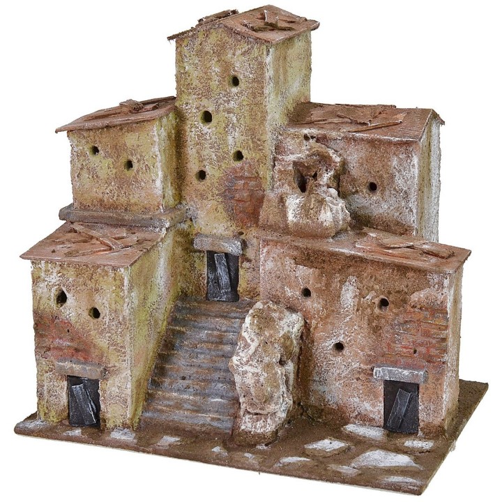 Case in lontananza con scalinata cm 22x15x21 h