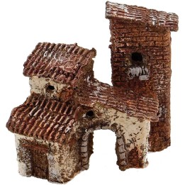 Casas de pesebre apiladas con arco en resina de 9x5x9,5 cm h.