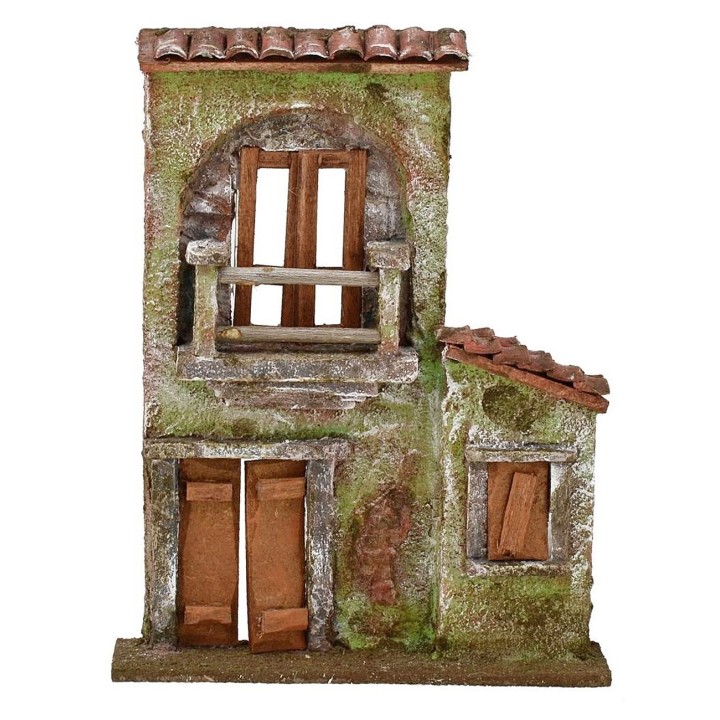 Fachada de casa con balcón, puerta y ventana de 14,5x3,5x18,5