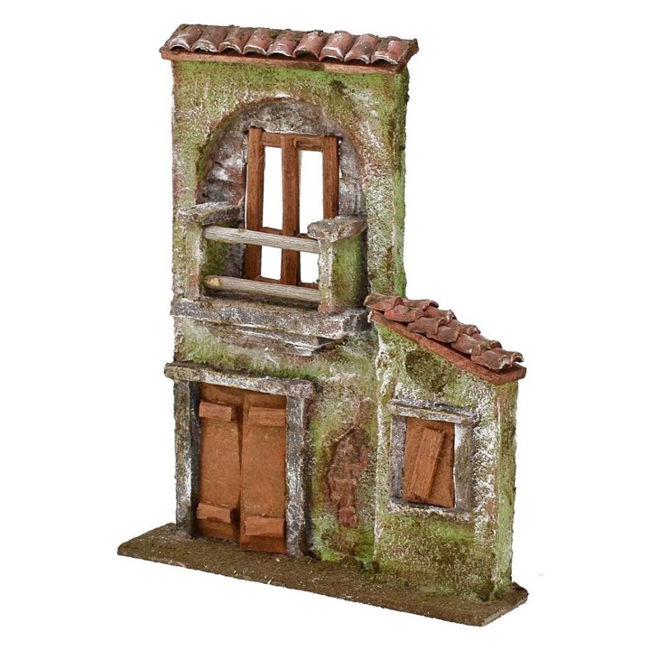 Fachada de casa con balcón, puerta y ventana de 14,5x3,5x18,5