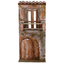 Fachada de casa con balcón de 14x7x31 cm de altura para belén.
