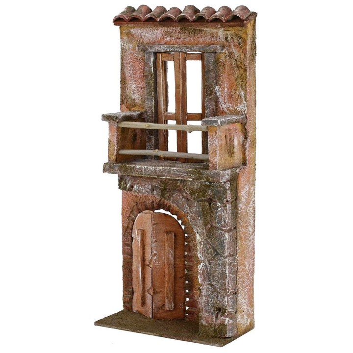 Fachada de casa con balcón de 14x7x31 cm de altura para belén.