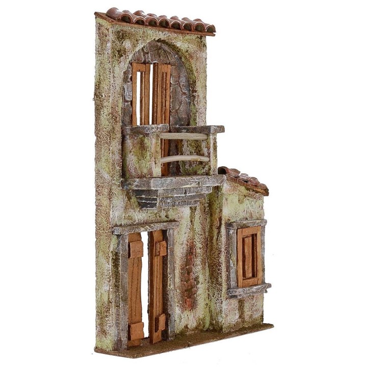 Fachada de casa con balcón de 21,5x5x30,5 cm h para estatuas de