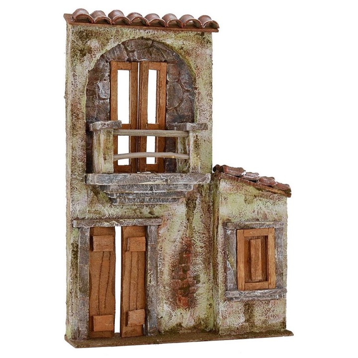 Facciata di casa con balcone cm 21,5x5x30,5 h per statue da 10