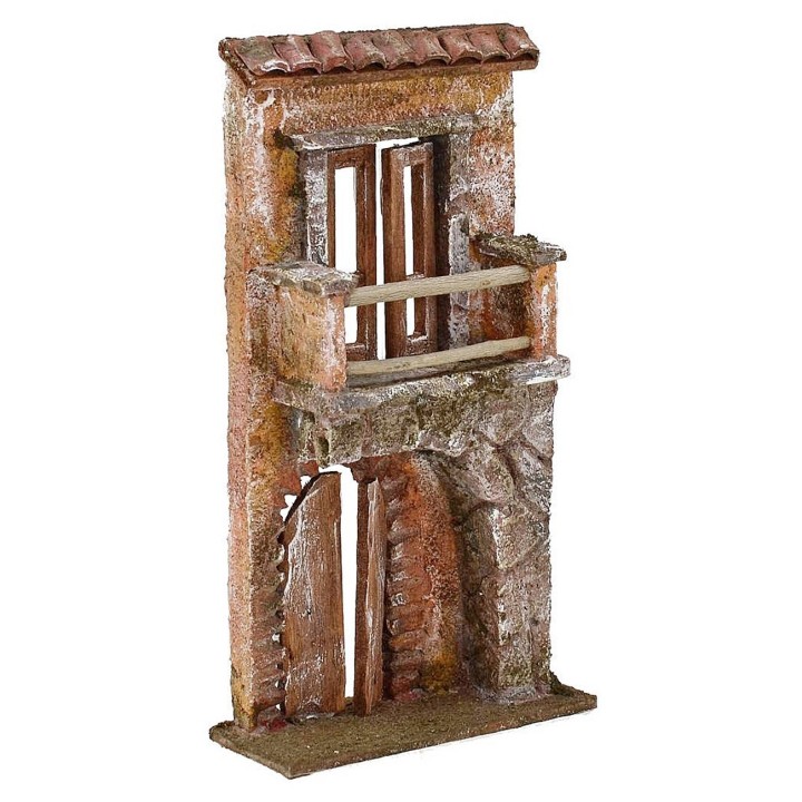 Facciata di casa con balcone e portone cm 10x4x18,5 h.