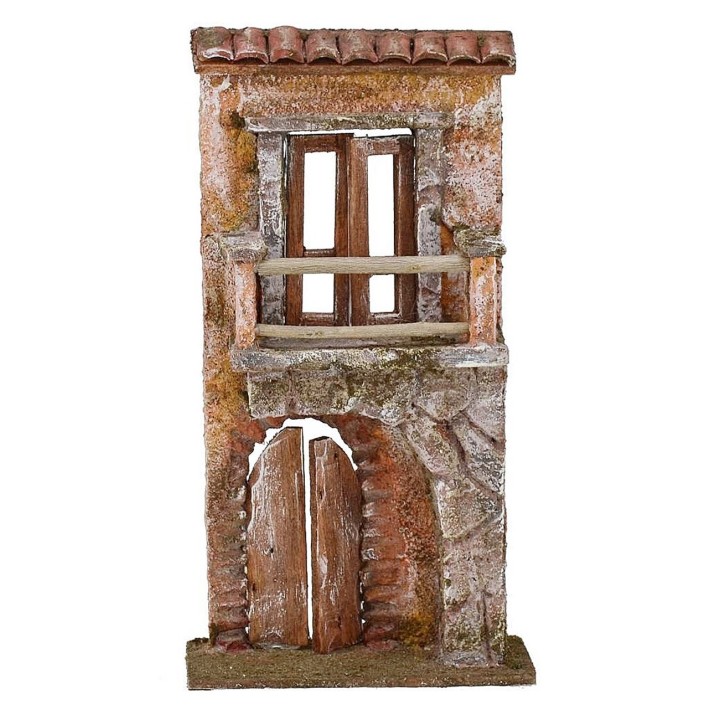 Facciata di casa con balcone e portone cm 10x4x18,5 h.