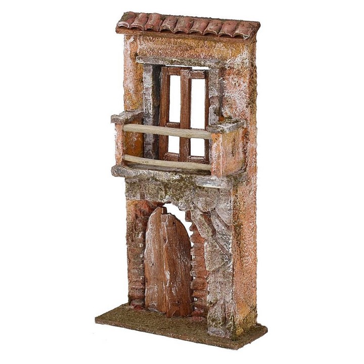 Facciata di casa con balcone e portone cm 10x4x18,5 h.