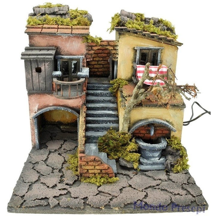 Presepe cm 30x30 illuminato con fontana funzionante