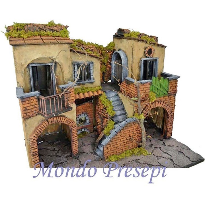 Presepe con borgo illuminato con forno 50x40