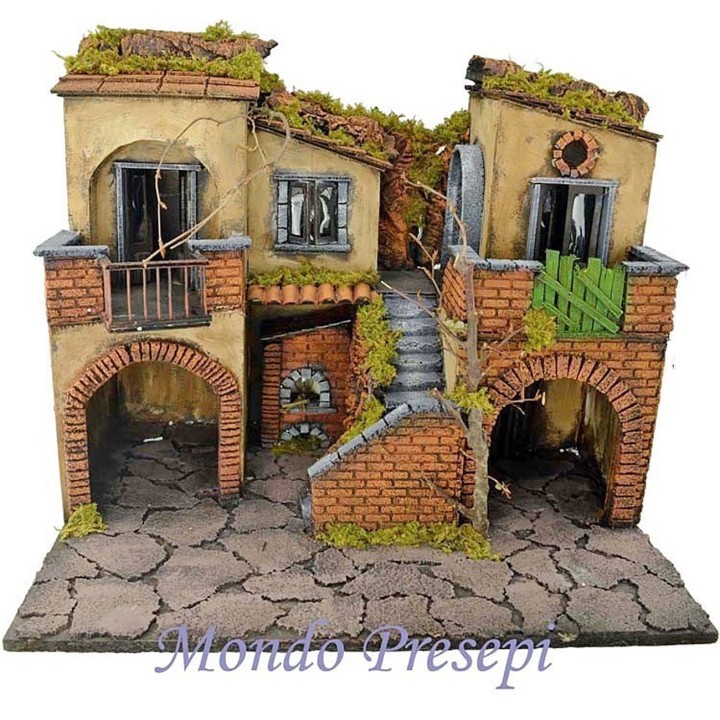 Presepe con borgo illuminato con forno 50x40