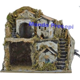 Presepe con fontana e luci cm 42x35x38 h.