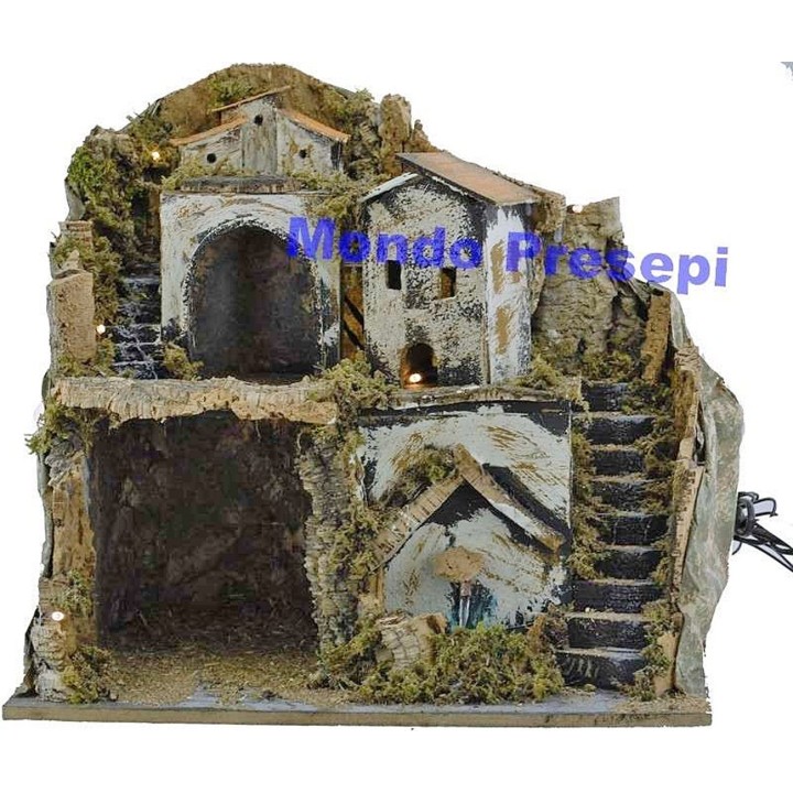 Nativity scene with fountain and lights cm 42x35x38 h.
