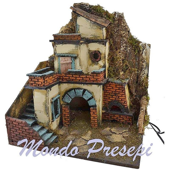 Belén con fuego y luces cm 40x29x44 h.
