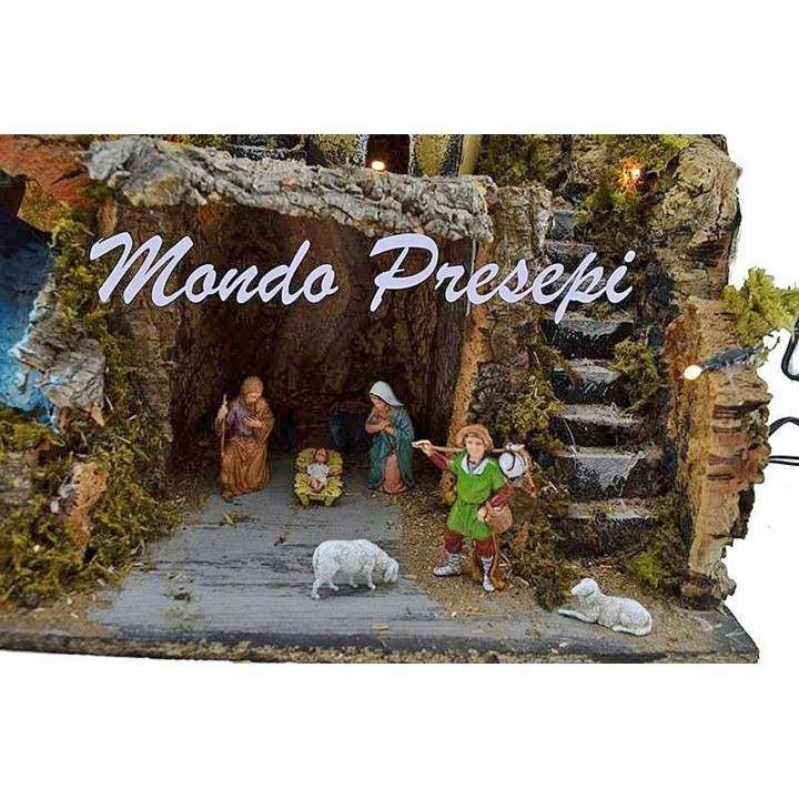 Nativity scene with Landi statues and stream lights cm 42x35x38 h.