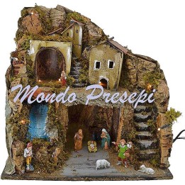 Nacimiento con figuras Landi y arroyo luces cm 42x35x38 h.