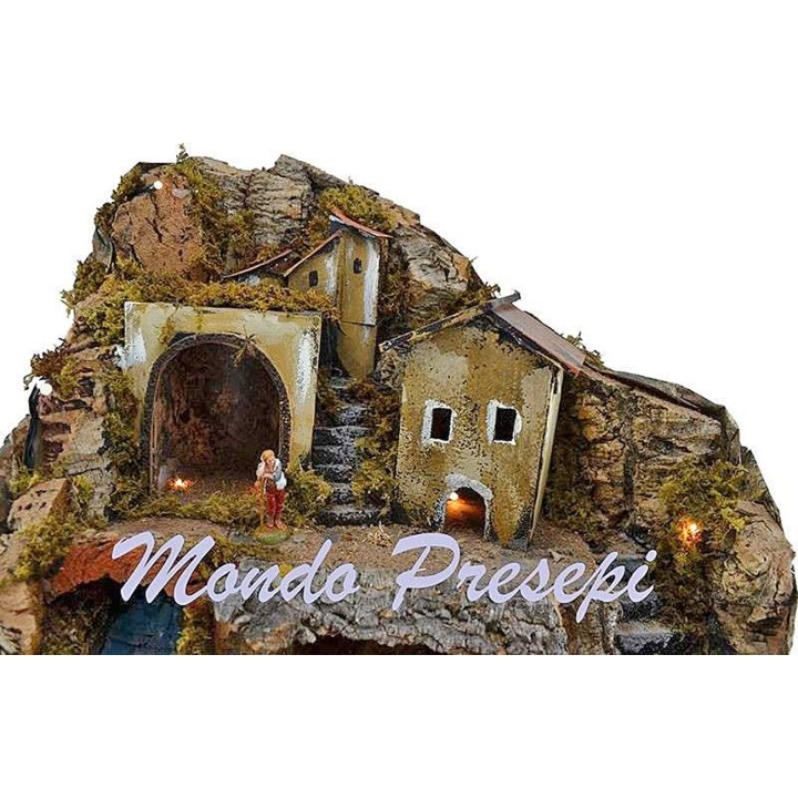 Nativity scene with Landi statues and stream lights cm 42x35x38 h.