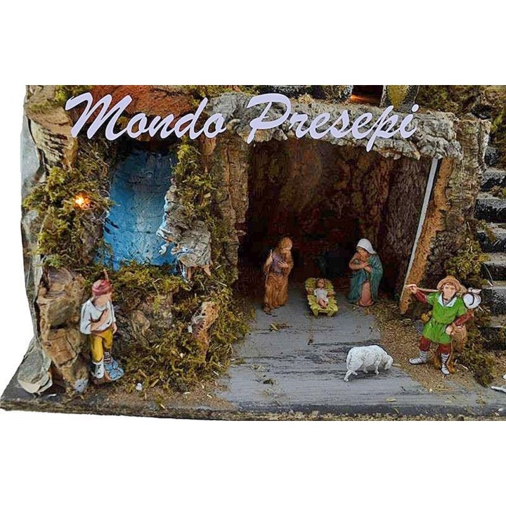Presepe con statue Landi e ruscello luci cm 42x35x38 h.