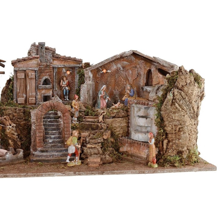 Presepe illuminato completo di staue Landi con paesaggio e