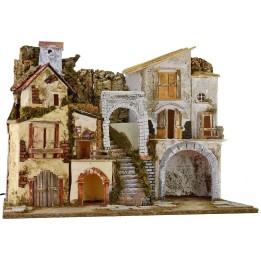 Presepe illuminato con borgo e grotta cm 60x34x45 h