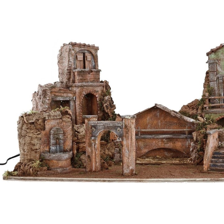 Pesebre iluminado con casas y fuente funcional cm 80x40x41 h