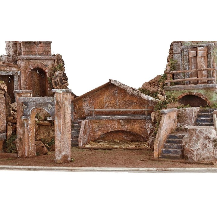 Presepe illuminato con case e fontana funzionante cm 80x40x41 h