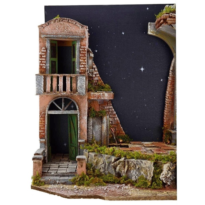 Presepe illuminato con cielo stellato a fibre ottiche, fontana