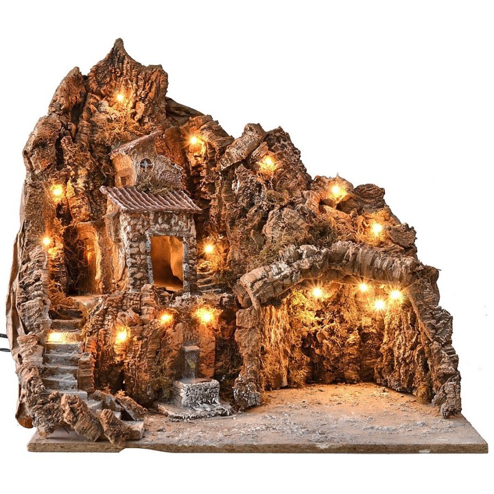 Illuminated nativity scene with working fountain and landscape cm