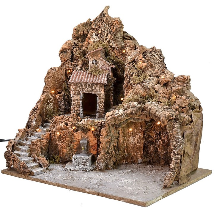 Illuminated nativity scene with working fountain and landscape cm