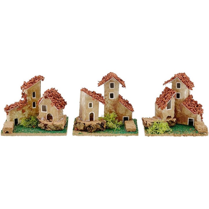 Conjunto de 3 casitas para belén de 9x6,5x7 cm de altura.