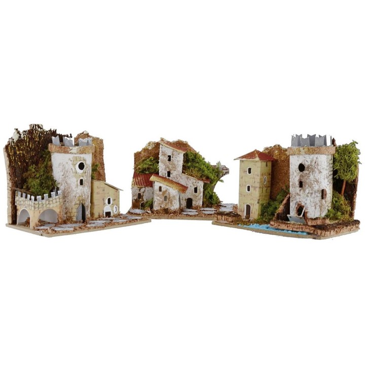 Conjunto de casitas de 3 piezas para belén de 15,5x10x12,5 cm
