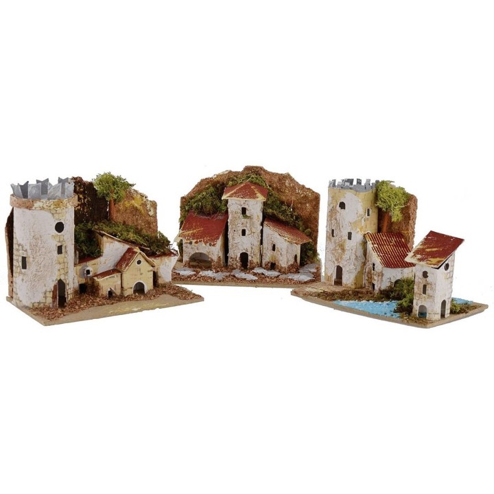 Conjunto de casitas de 3 piezas para belén de 15,5x10x12,5 cm