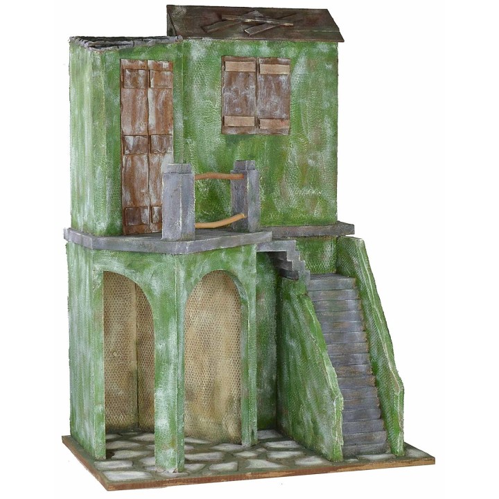Casa con scalinata e bottega cm 58x43x83 h per statue da 30 cm