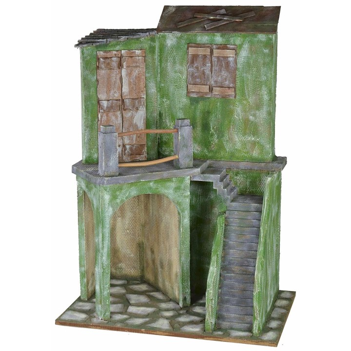 Casa con scalinata e bottega cm 58x43x83 h per statue da 30 cm